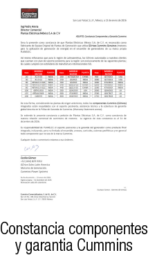 Constancia componentes y garantia Cummins